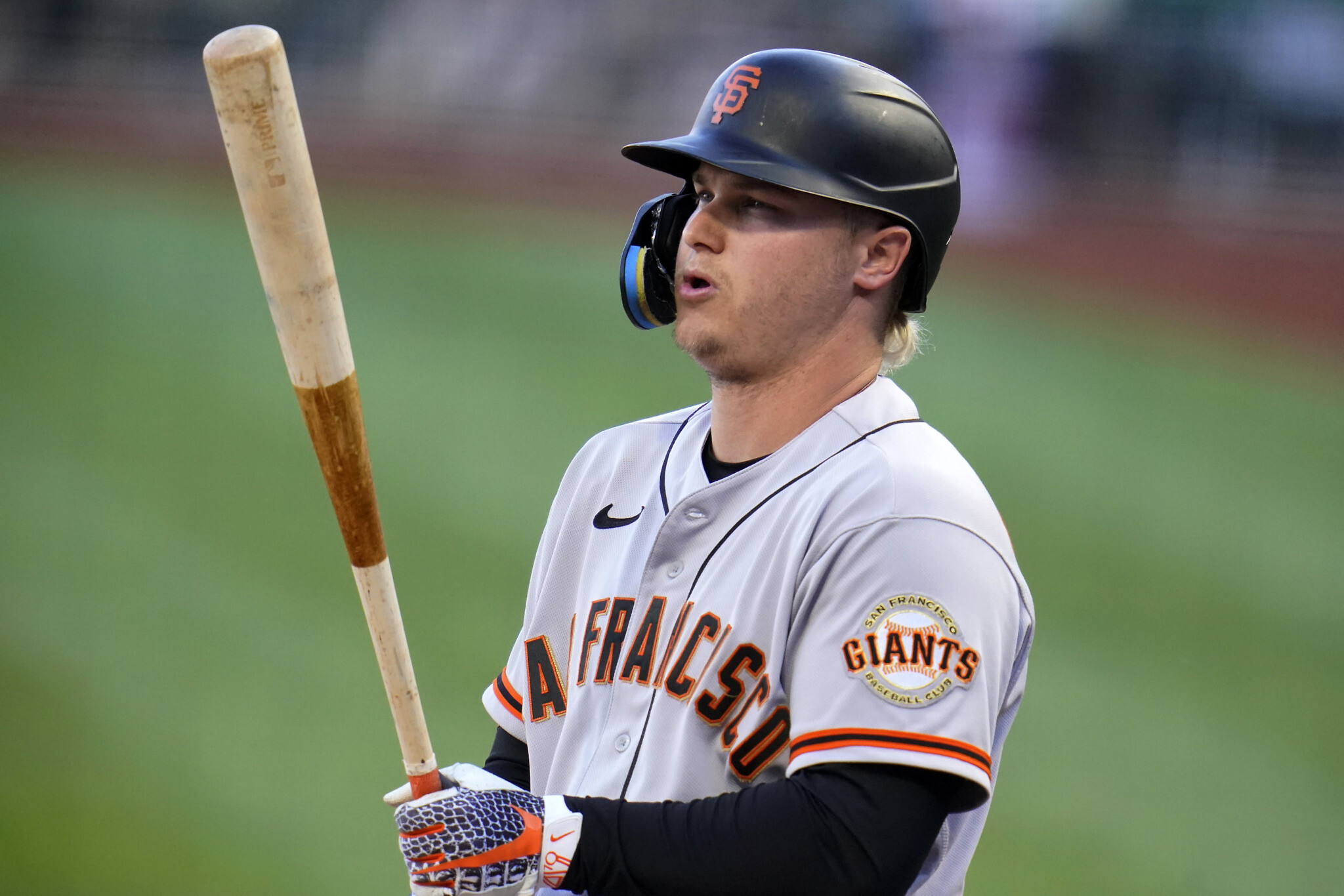 Joc and Champ Pederson auctioning off an on-field experience at SF